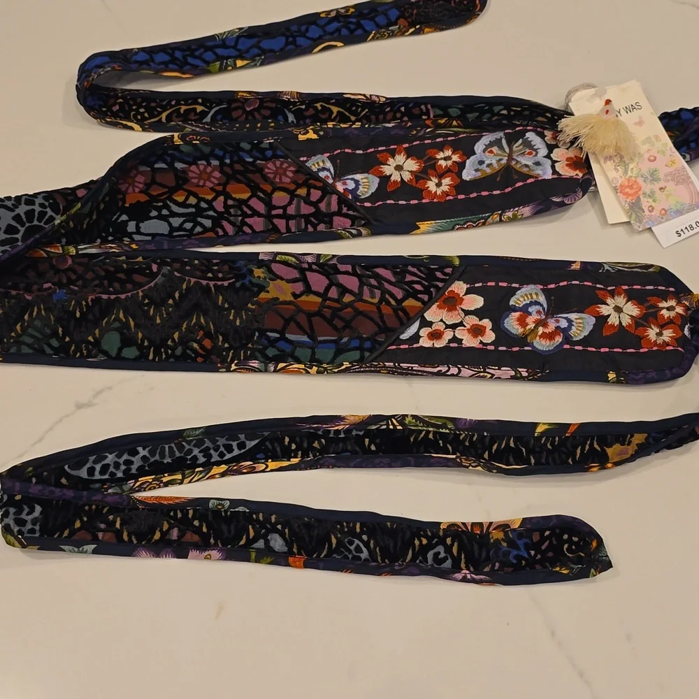 Johnny Was Silk Soundbath Velvet Butterfly Flower Tie Belt Catherine Navah $118 - Picture 10 of 10